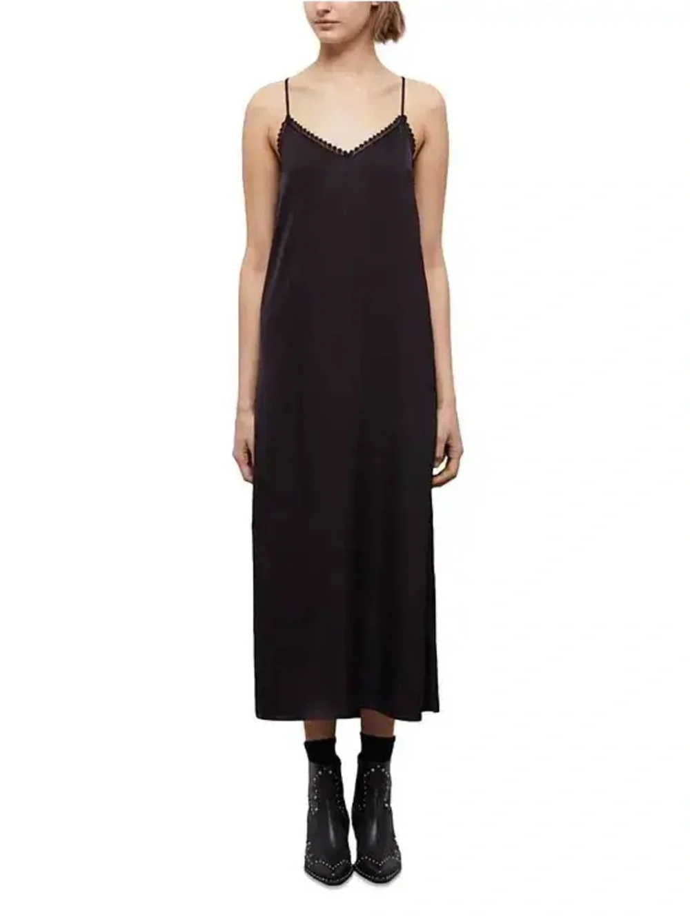 The Kooples Black Lace Trim Slip Dress Midi Maxi NWT Medium 6